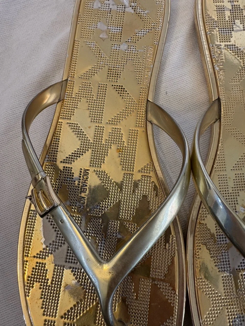 Michael Kors Emory Flip-Flops Gold Metallic‎ PVC upper slide on, women's size 11